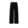 Black wide-leg cargo pants with side flap pockets, front view
