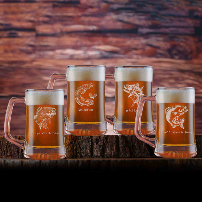 Bass Fishing Beer Mugs, Gift Set for Fishermen
