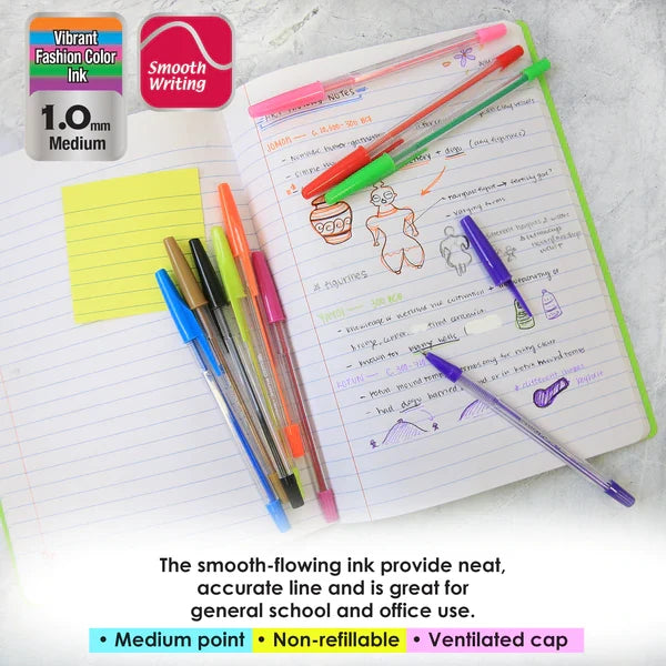 BAZIC 10 Pure Neon Color Stick Pen Sold in 24 Units