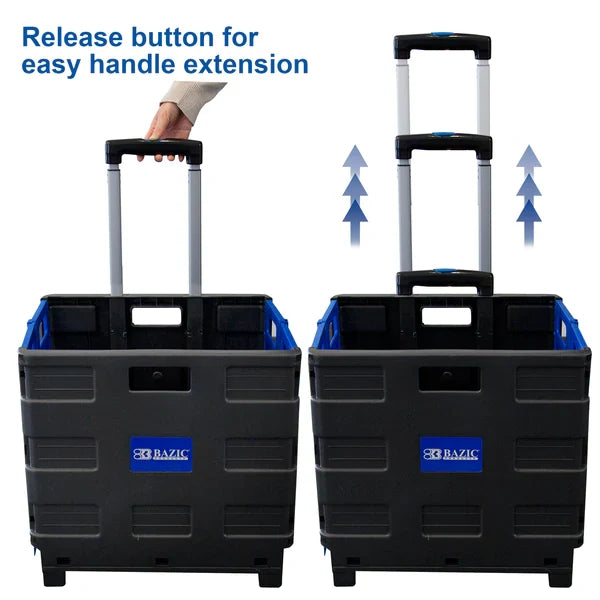 BAZIC 16" x 18" x 15" Blue Folding Cart On Wheels w/ Lid Cover Sold in 3 Units
