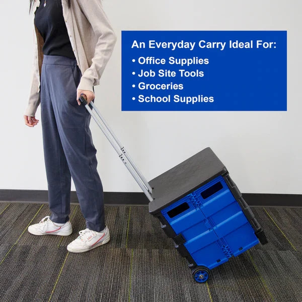 BAZIC 16" x 18" x 15" Blue Folding Cart On Wheels w/ Lid Cover Sold in 3 Units