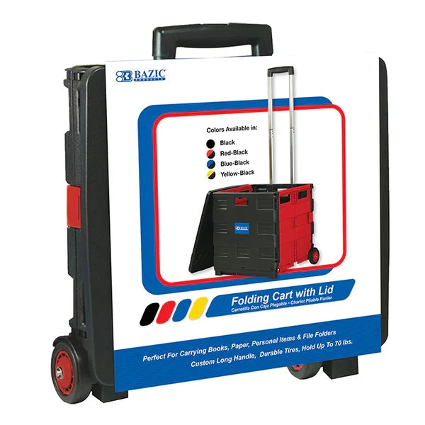 BAZIC 16" x 18" x 15" Red Folding Cart On Wheels w/ Lid Cover Sold in 3 units