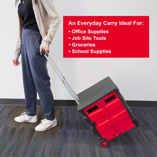 BAZIC 16" x 18" x 15" Red Folding Cart On Wheels w/ Lid Cover Sold in 3 units