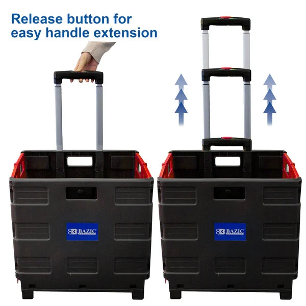 BAZIC 16" x 18" x 15" Red Folding Cart On Wheels w/ Lid Cover Sold in 3 units