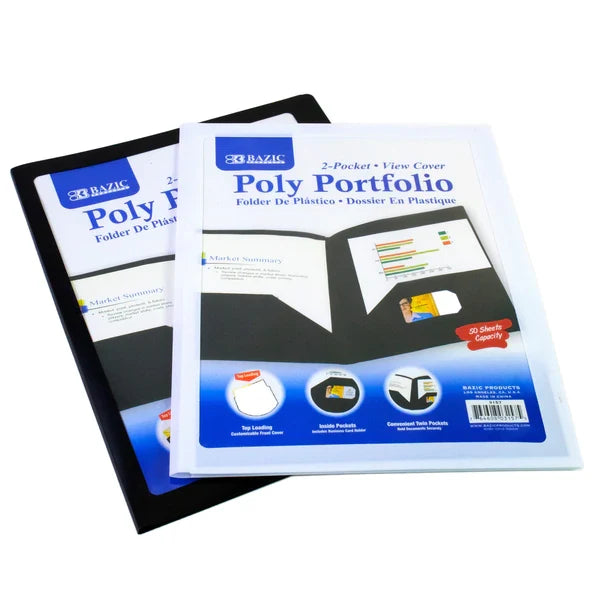 BAZIC 2-Pocket Poly Portfolios w/ View Cover Sold in 48 Units
