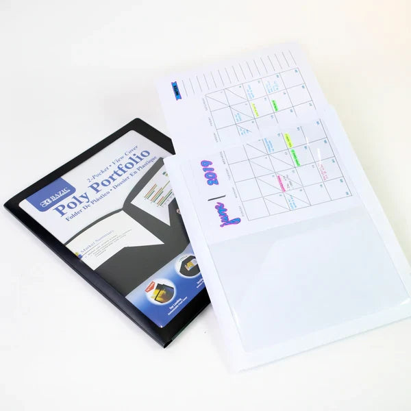 BAZIC 2-Pocket Poly Portfolios w/ View Cover Sold in 48 Units