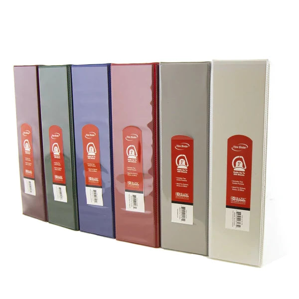 BAZIC 3" Red Slant D-Ring View Binder w/ 2 Pockets Sold in 12 Units