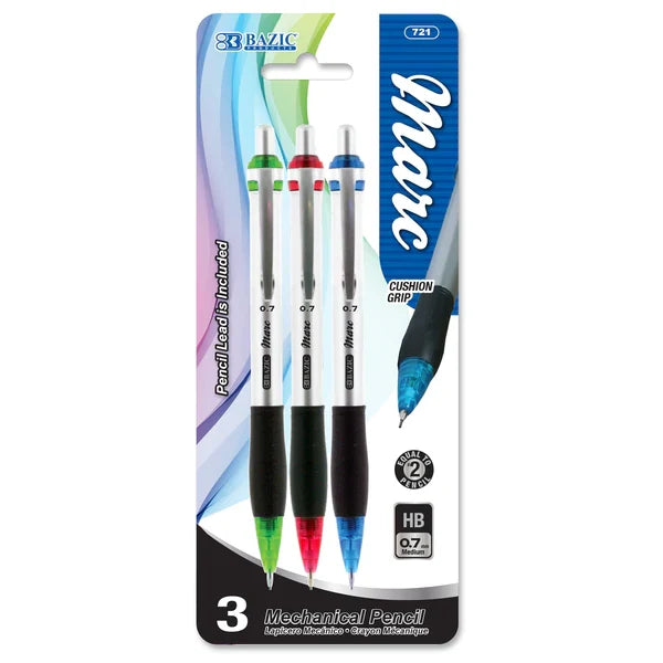 BAZIC Marc 0.7mm Mechanical Pencil (3/Pack) Sold in 24 Units