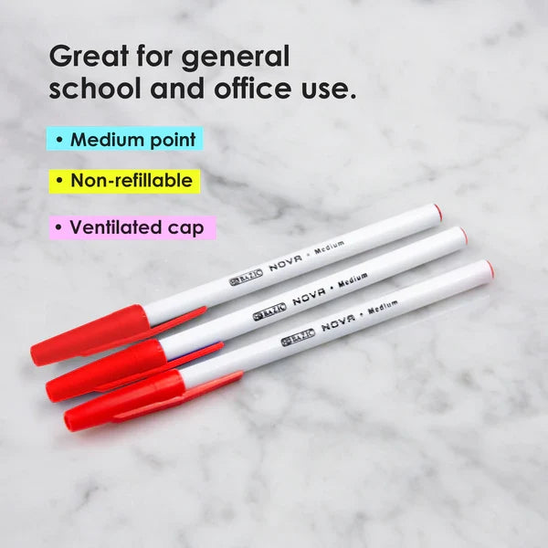 BAZIC Nova Red Color Stick Pen (12/Box) Sold in 12 Units