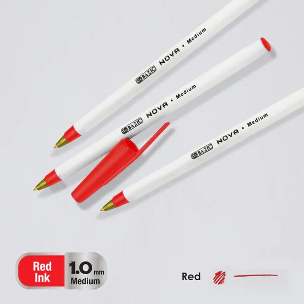 BAZIC Nova Red Color Stick Pen (12/Box) Sold in 12 Units