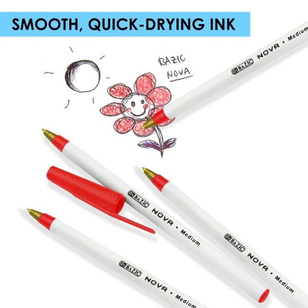 BAZIC Nova Red Color Stick Pen (12/Box) Sold in 12 Units