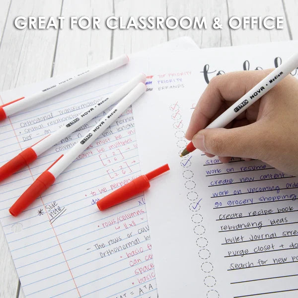 BAZIC Nova Red Color Stick Pen (12/Box) Sold in 12 Units