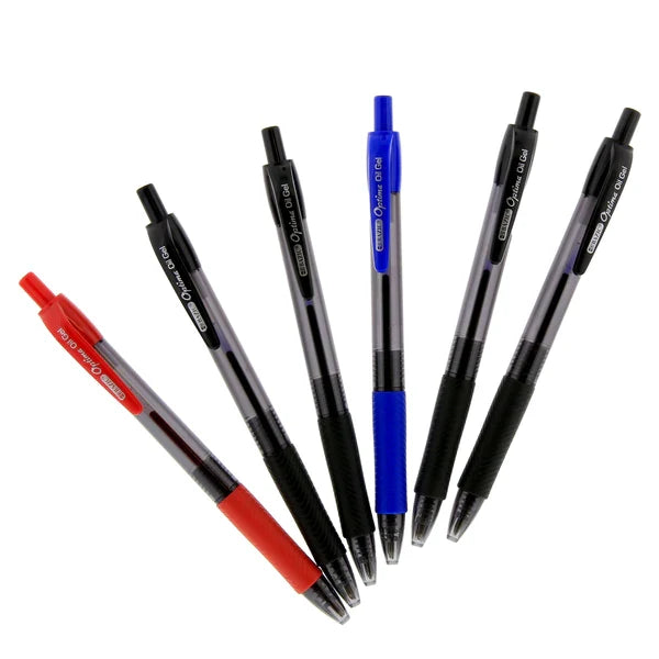 BAZIC Optima Red Oil-Gel Ink Retractable Pen w/ Grip (3/Pack) Sold in 24 Units
