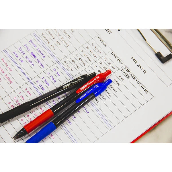 BAZIC Optima Red Oil-Gel Ink Retractable Pen w/ Grip (3/Pack) Sold in 24 Units