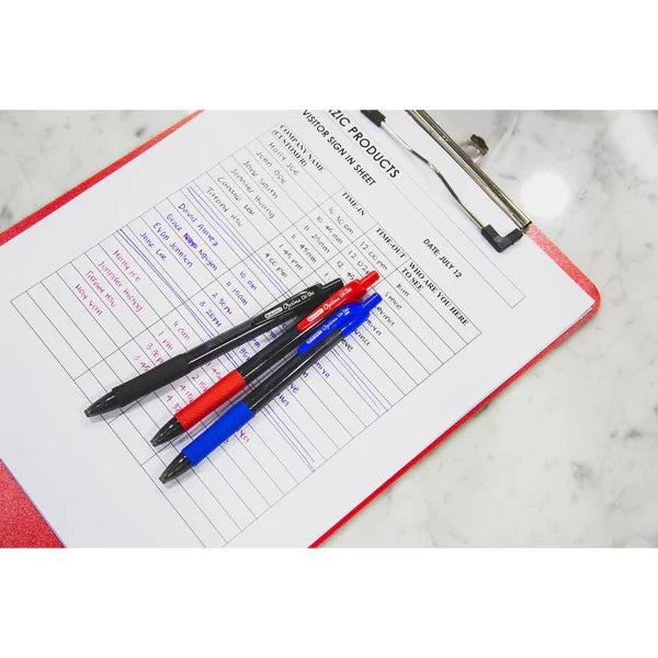 BAZIC Optima Red Oil-Gel Ink Retractable Pen w/ Grip (3/Pack) Sold in 24 Units
