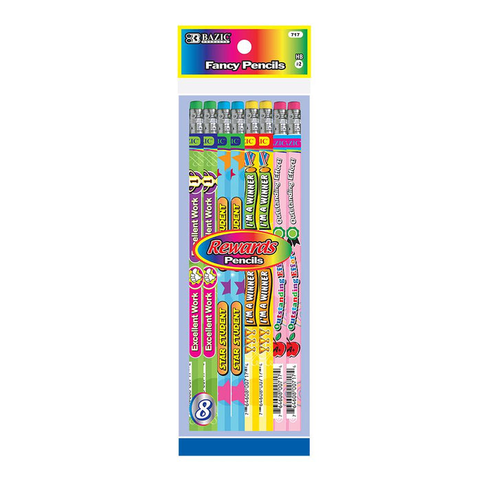 BAZIC Reward & Incentive Wood Pencils w/ Eraser (8/Pack) Sold in 24 Units