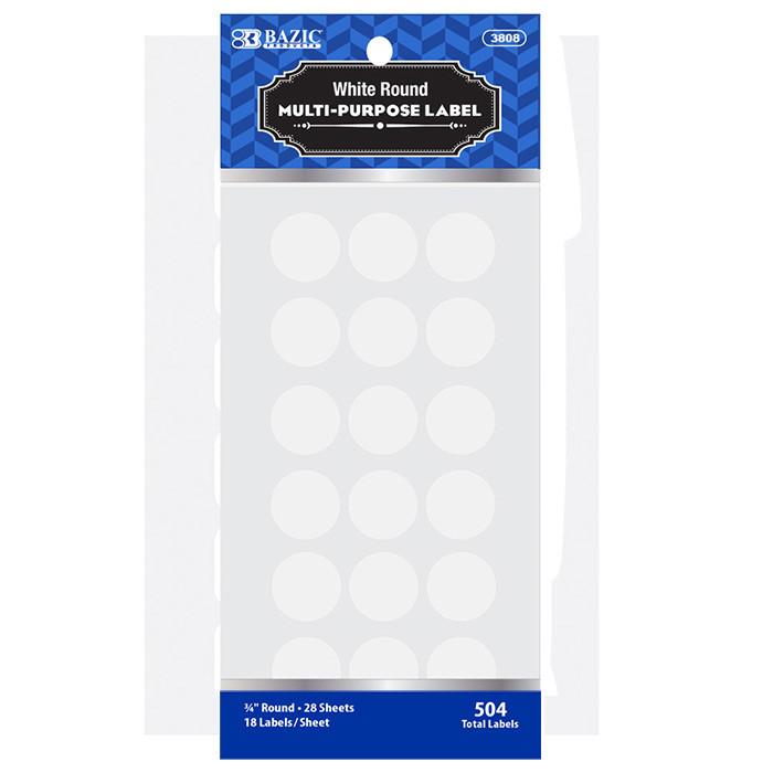 BAZIC White 3/4" Round Label (504/Pack) Sold in 24 Units
