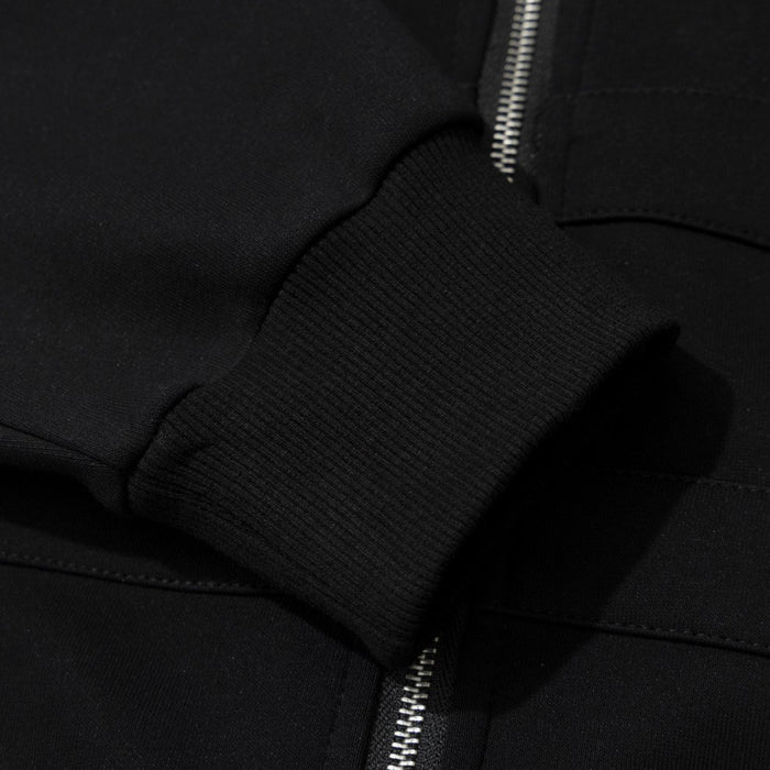 Black Zip-Up Hoodie with Faux Fur Collar and Metal Stud Detail