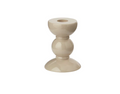 The Addison Ross Bobbin Cappuccino Candlestick is a beige, glossy ceramic holder with a round base, spherical center, and flared top, inspired by bobbin candlesticks and photographed against a white background.
