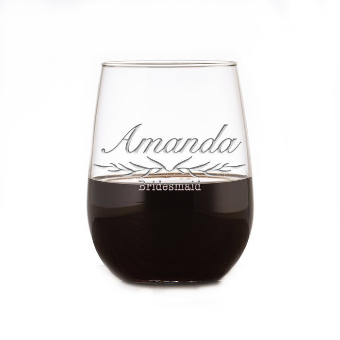 Bridesmaid Gift Custom Stemless Wine Glass