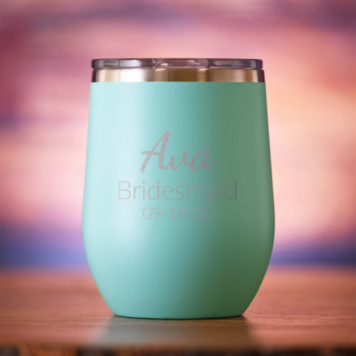 Bridesmaid Personalized Stemless Wine Travel Tumbler Gift