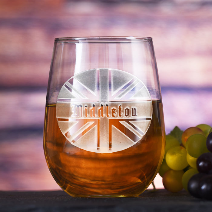 British Flag Monogrammed Stemless Wine