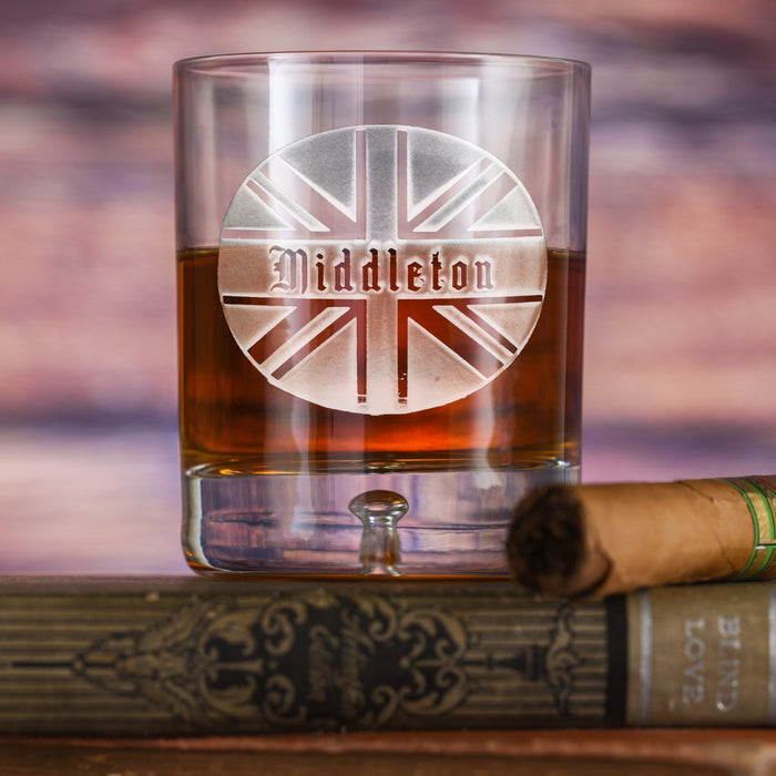 British Flag Monogrammed Whiskey Glass Crystal