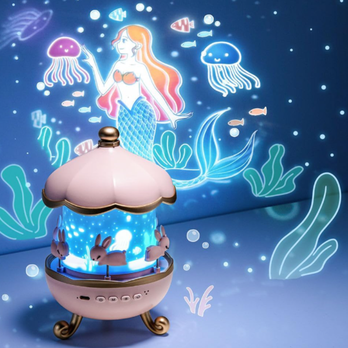 Bunny Carousel Night Lamp – Kids Star Projector with 5 Random Films & Color-Changing LED (with USB cable)