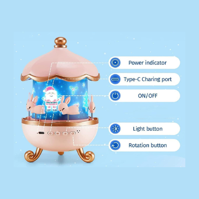 Bunny Carousel Night Lamp – Kids Star Projector with 5 Random Films & Color-Changing LED (with USB cable)
