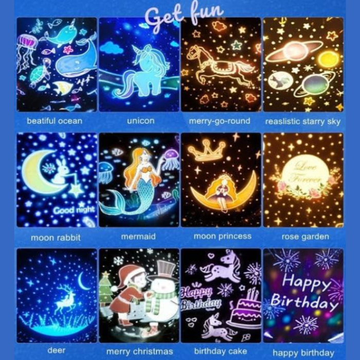 Bunny Carousel Night Lamp – Kids Star Projector with 5 Random Films & Color-Changing LED (with USB cable)