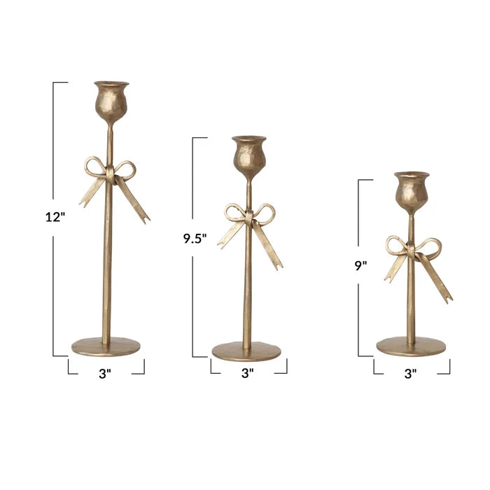 Candle - Taper Holder Candlestick - Gold Bow - Findlay Rowe Designs