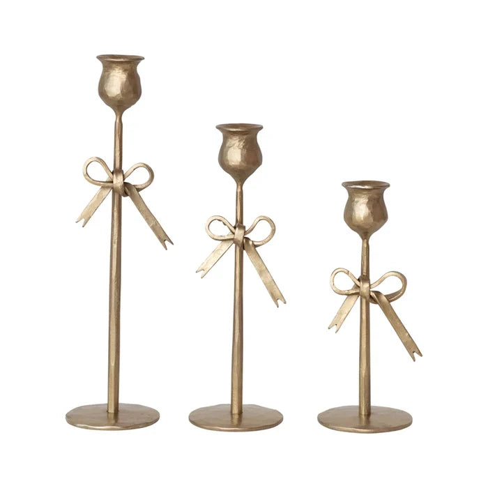 Candle - Taper Holder Candlestick - Gold Bow - Findlay Rowe Designs