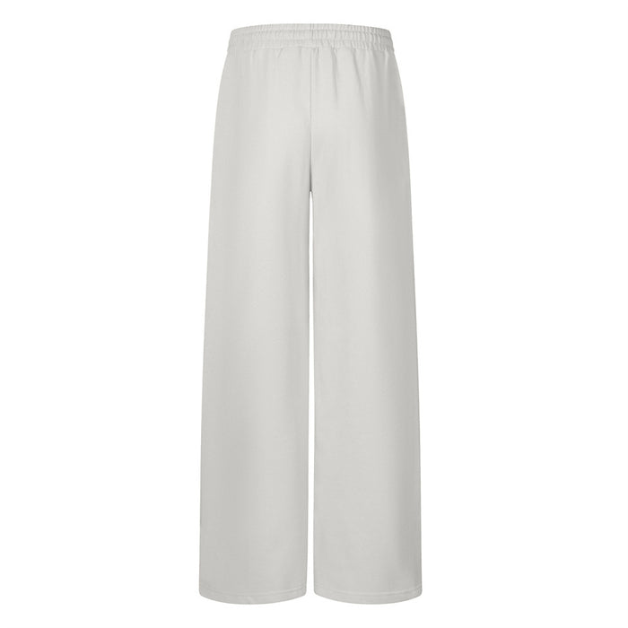 Back view of plain white wide-leg sweatpants with an elastic waistband