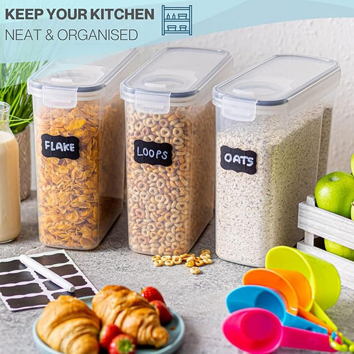 Keep your kitchen neat & organized with the nuovva clear cereal storage containers with chalk and labels.
