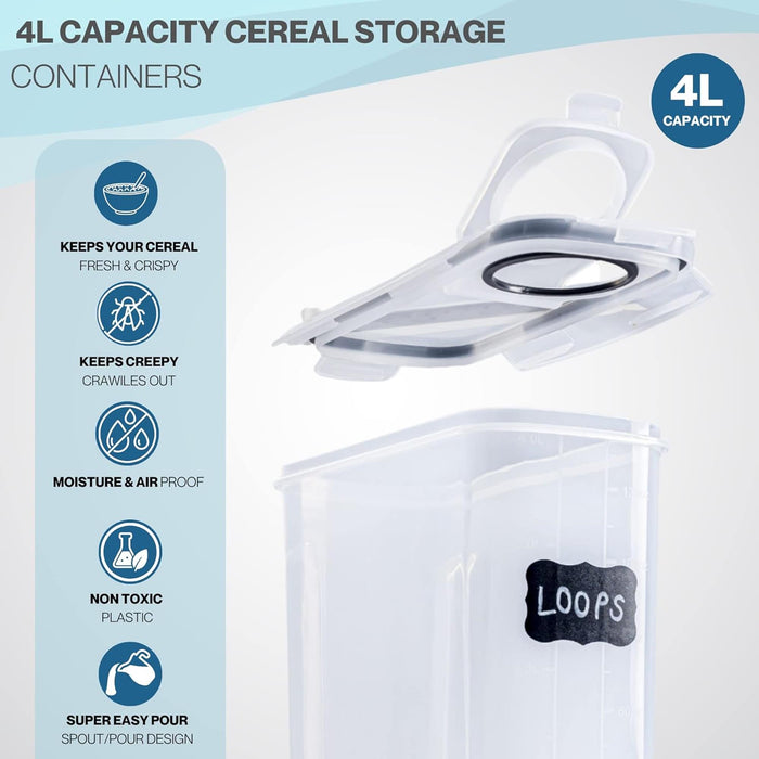 4L cereal storage containers to keep cereals fresh, crawlies out and moisture proof for long lasting capability,