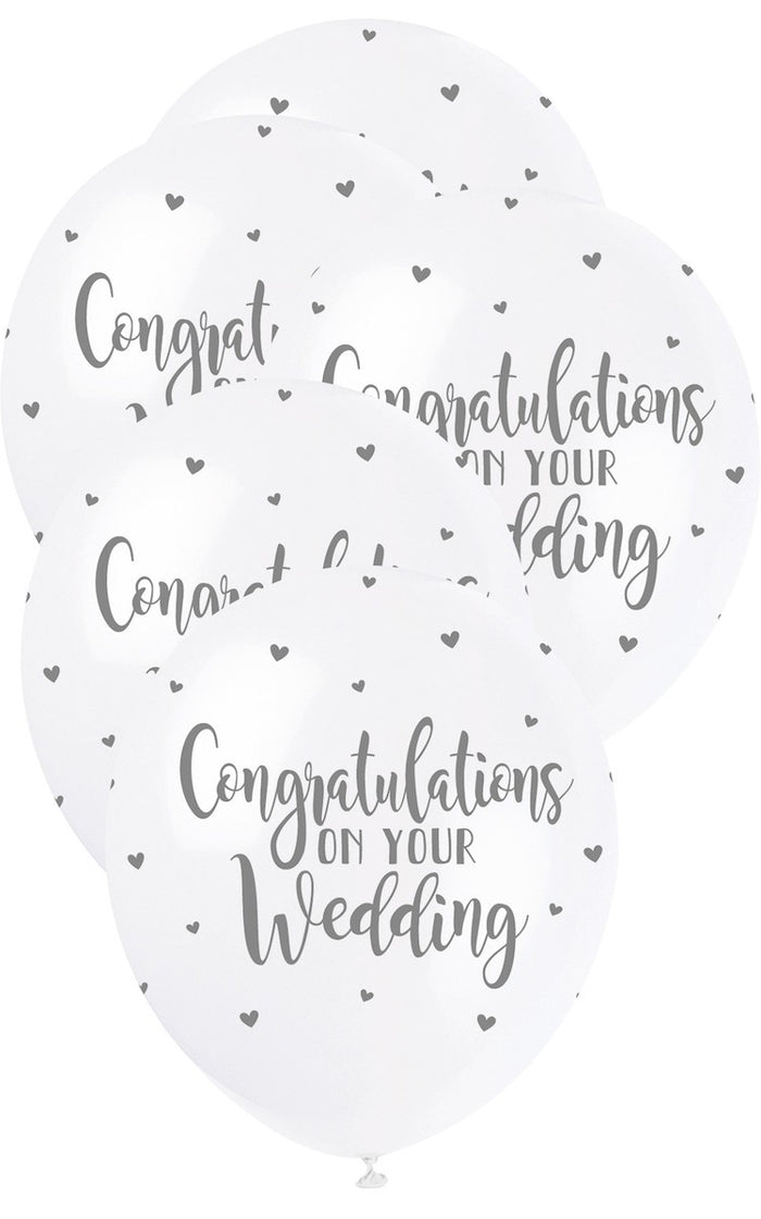 'Congrats on your Wedding!' 5 Pack 30cm Pearl White
