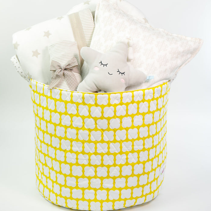 Cream Beige Star  Bedding Gift Basket - Yellow Basket!