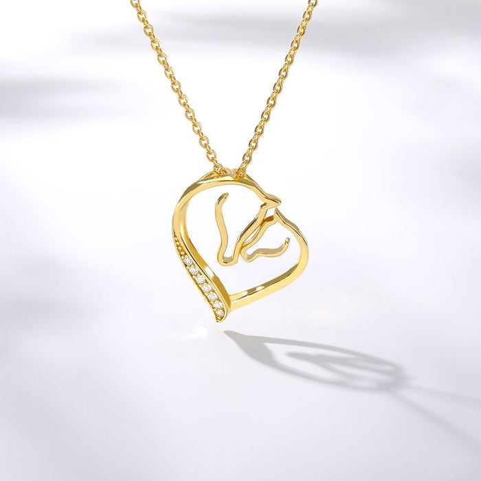 Crystal Heart Horse Necklace (Silver, Gold, Rose Gold) - Dogs and Horses