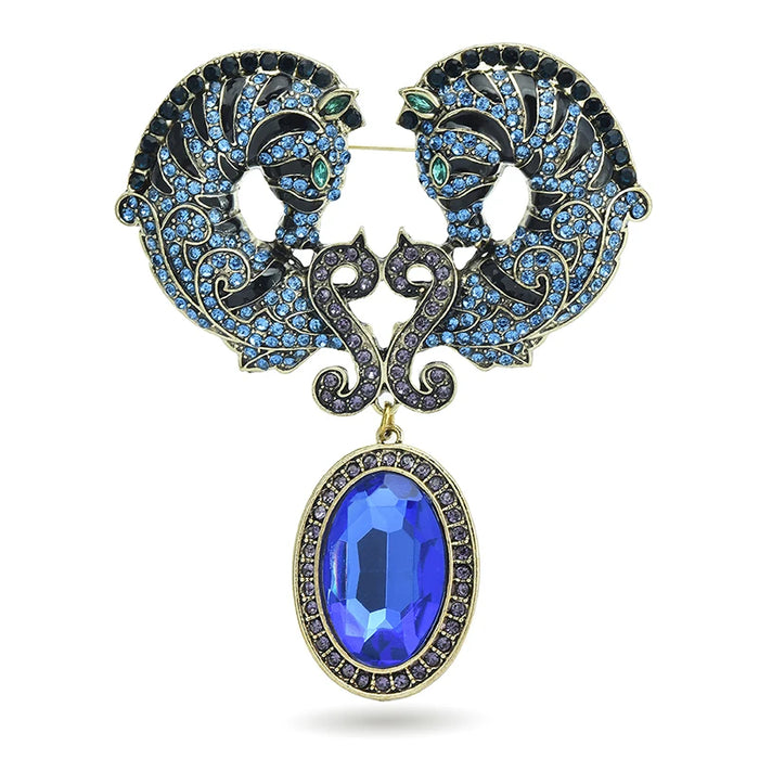 Crystal Horse Heads Brooch