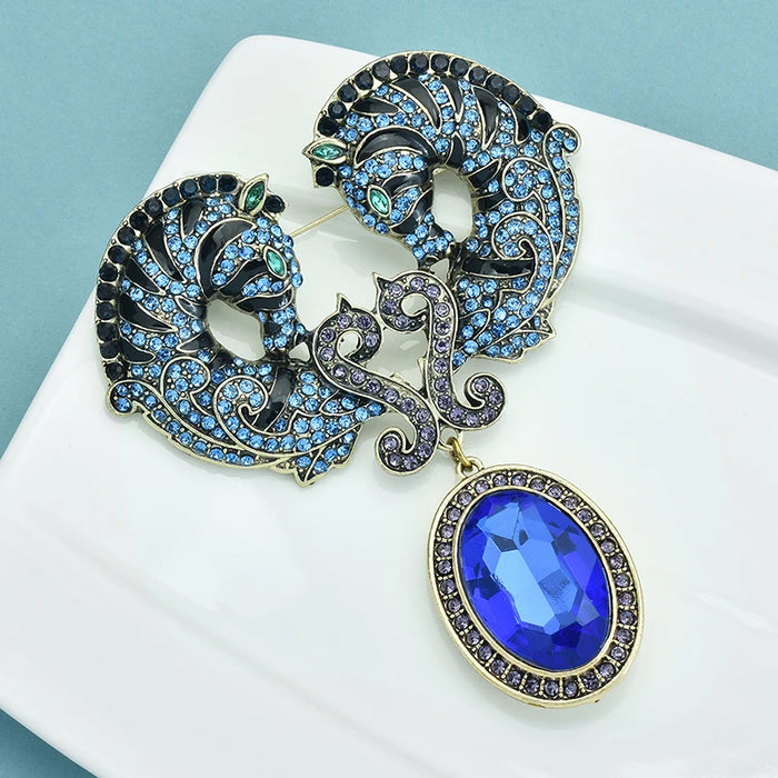 Crystal Horse Heads Brooch