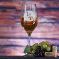 Crystal White Wine Glass, Etched Initials Bride & Groom Gift