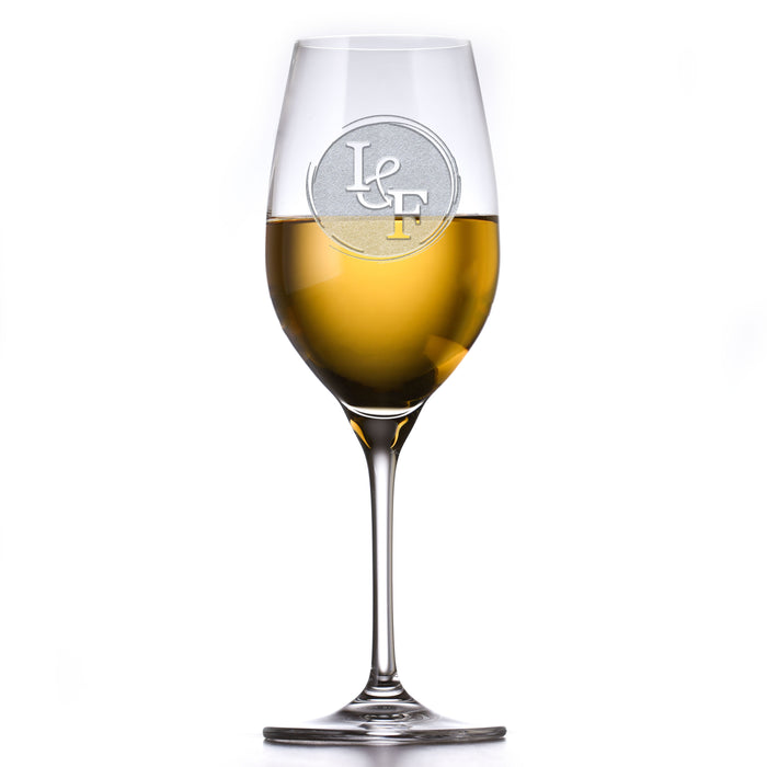 Crystal White Wine Glass, Etched Initials Bride & Groom Gift