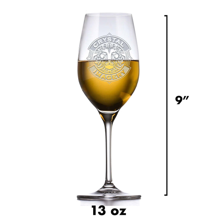 Crystal White Wine Glass, Etched Initials Bride & Groom Gift