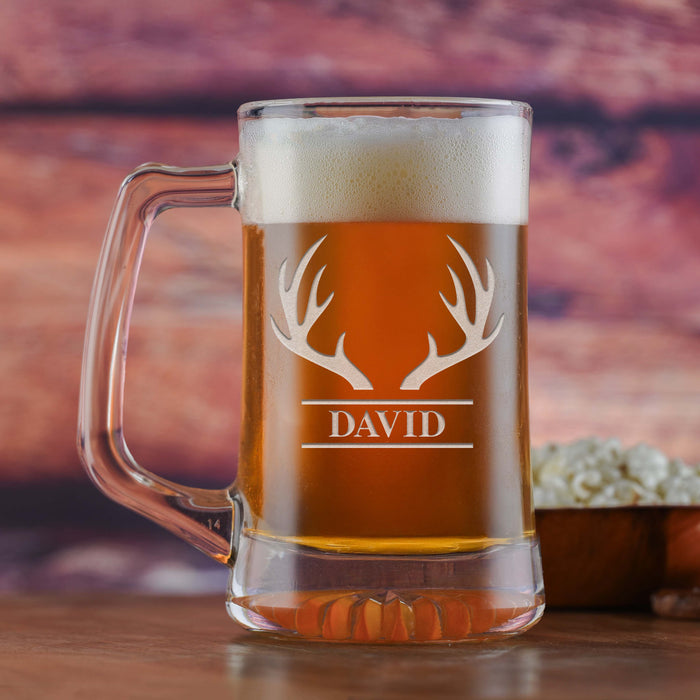 Custom, Engraved Beer Mugs With Antlers and Name