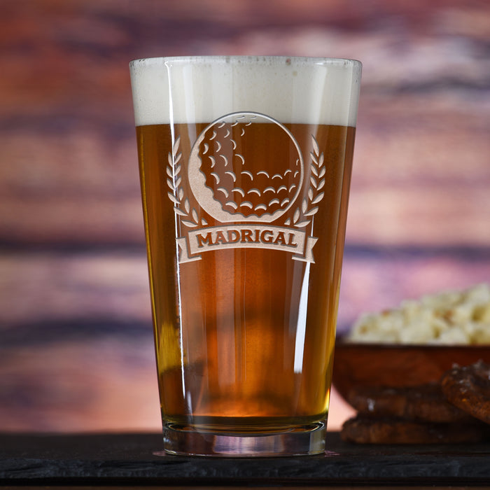 Custom, Engraved Golf Lover Pint Glass - with Monogram