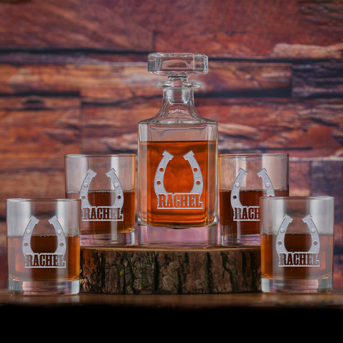Custom Horseshoe Decanter & Glasses Gift Set