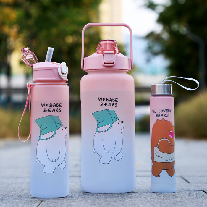 Cute Bear 3-Size Water Bottle Set – Large 2L + Mid 850ml + Mini 300ml Bottles