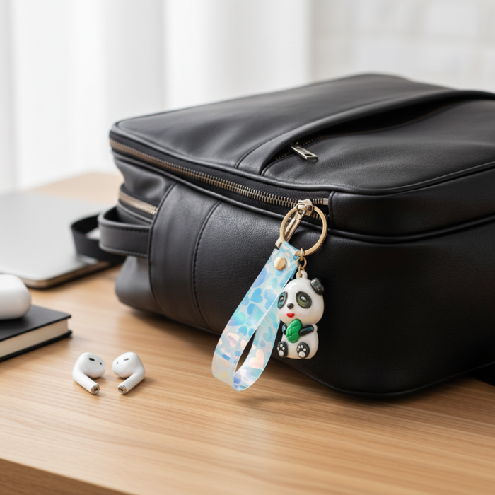 Cute Panda Keychain with Strap – Adorable Panda Bag Charm, Backpack & Key Accessory for Kids & Teens