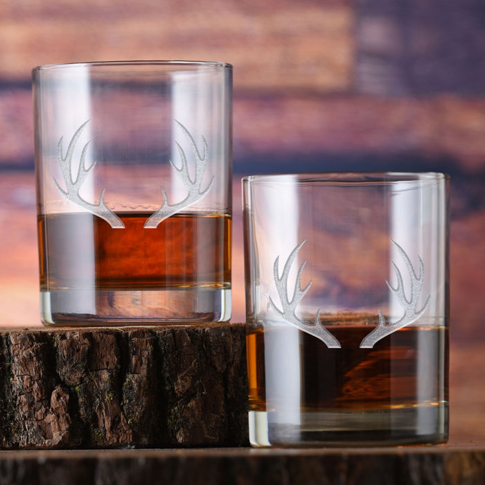 Deer Antlers Rocks Glass (Set of 2)