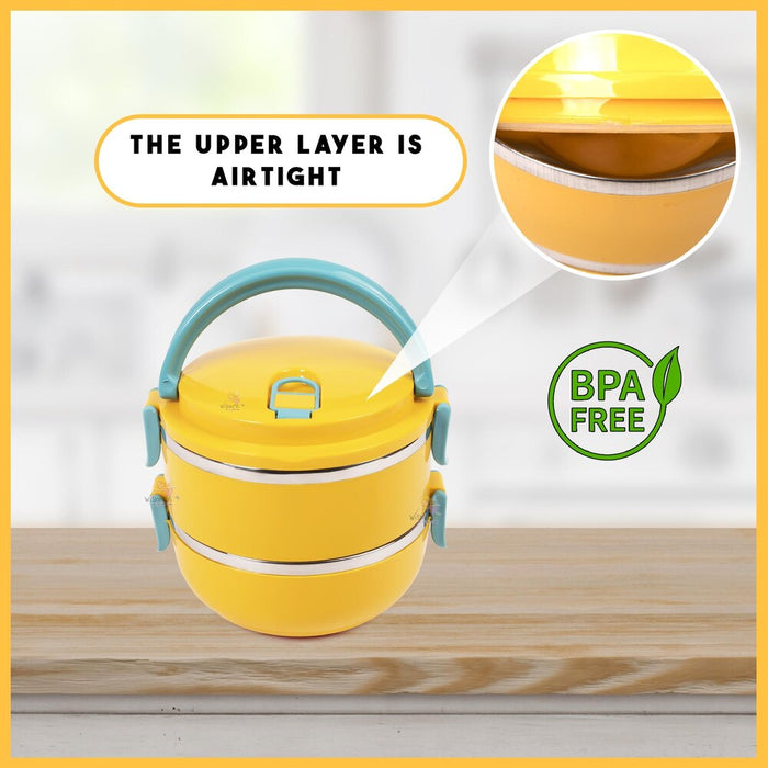 Double Layer Stainless Steel Lunch Box – Colorful, Durable, Heat-Retaining Food Container